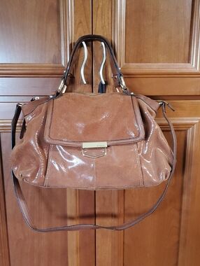 B Makowsky Croc Embossed Brown Leather Shoulder Bag
